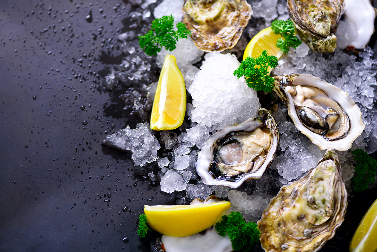 oysters and lemons on ice
